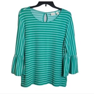 Green & White Striped Chico's Top With 3/4 Sleeves sz Medium